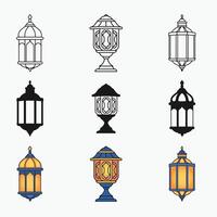 Decorative Ramadan lanterns in an elegant outline and silhouette artwork vector