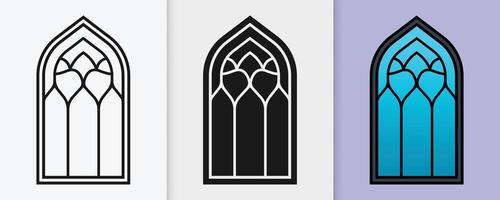 Beautifully crafted Islamic window elements in outline and silhouette format vector