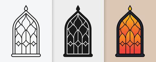 Decorative Islamic window patterns in outline and silhouette style for Eid celebrations vector