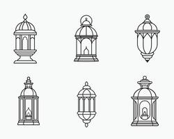 Islamic lantern outline icon bundle set in isolated flat line art illustration for Eid celebration vector