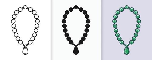 Islamic tasbih designs in outline and silhouette style for religious and festive use vector