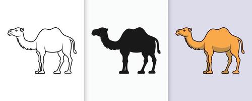 Camel outline and silhouette set with isolated flat illustration for Eid celebration vector