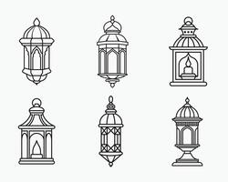Eid festival lantern outline icons in a stylish flat line art composition vector
