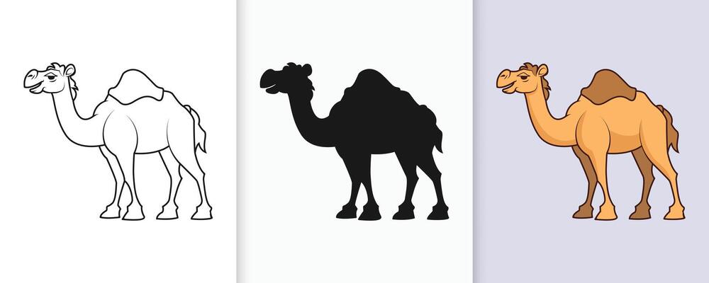 Beautifully crafted camel illustrations in flat outline and silhouette style for celebrations