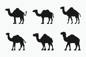 Camel silhouette bundle set in black and white isolated flat illustration for eid celebration vector