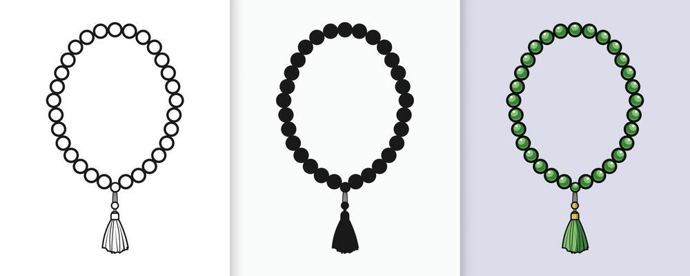 Beautifully crafted Islamic tasbih in outline and silhouette format for Ramadan and Eid