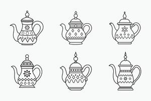Arabic tea pot kettle outline icon bundle set in isolated flat line art for eid vector