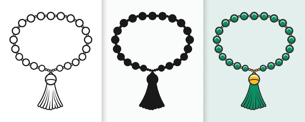 Minimalist Islamic prayer beads in a modern outline and silhouette illustration