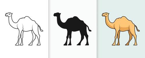 Traditional camel outline and silhouette collection in flat style for Ramadan and Eid vector