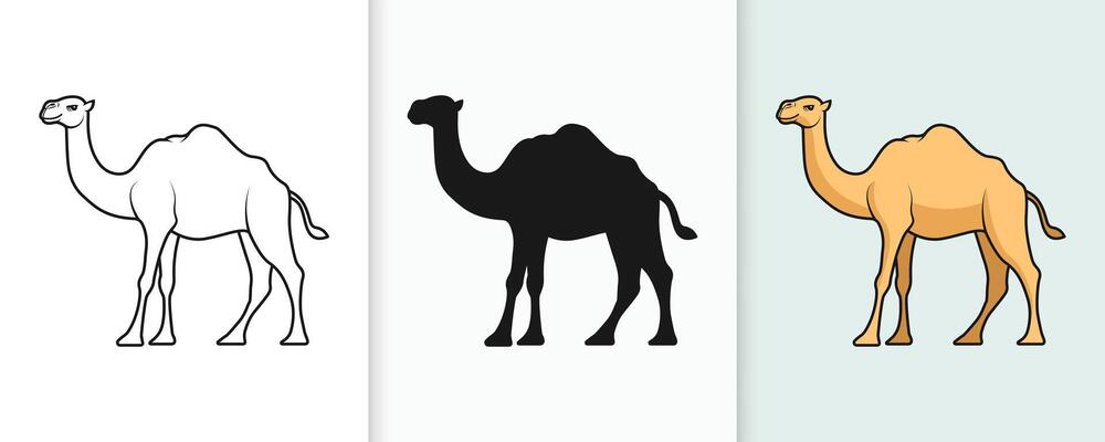 Traditional camel outline and silhouette collection in flat style for Ramadan and Eid