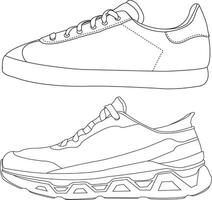 Set of shoes isolated Running shoes line and icon, sneakers in different styles, Flat Silhouette Shoes or Sneakers Icon Set Isolated vector