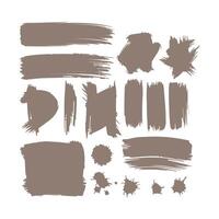 Collection of brown brush strokes, splatters, and paint design elements vector