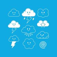 Cute cloud icons with different weather conditions vector