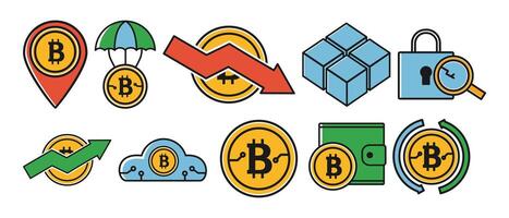Collection of crypto finance coins illustration showing bitcoin technology trends vector