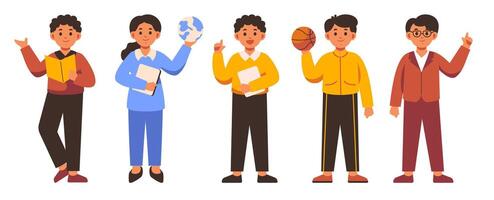 Diverse student cartoon characters engaging in various educational activities vector