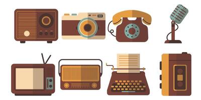 Vintage Communication and Entertainment Technology in Retro Flat Design Style vector
