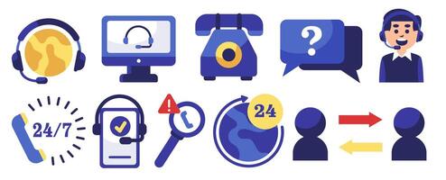 Customer service and support, contact assistance concept with diverse icon set vector