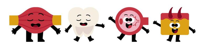 Cartoon characters representing different tissues in the human body for education vector