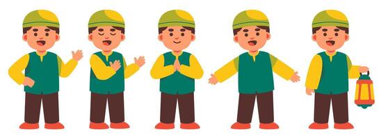 Cheerful Cartoon Character Collection celebrating Ramadan with a Lantern vector