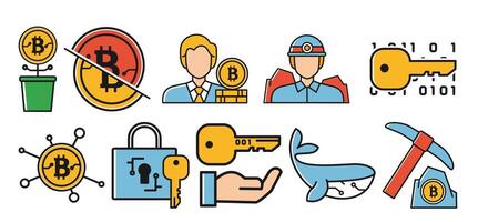 Illustration of Cryptocurrency and Bitcoin elements featuring digital currency aspects vector