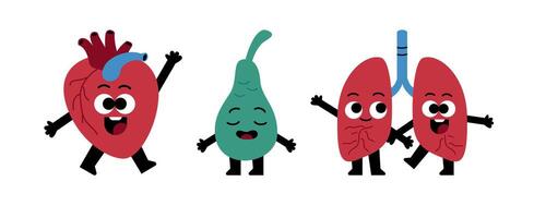Whimsical cartoon organs characters with happy expressions for health promotion vector