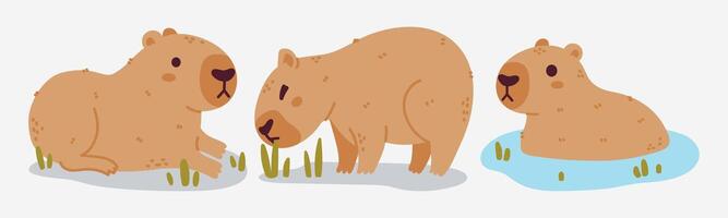 Charming Capybara Cartoon Family, Playful Poses and Adorable Expressions for your design vector