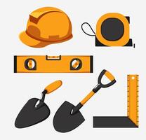 Handyman tools arrayed on pristine white, a construction industry flat lay vector