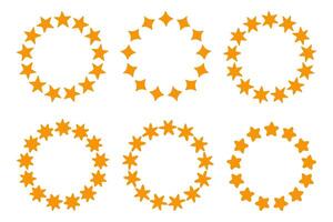 Set of circular star wreaths or round frames made of abstract doodle stars. Hand drawn celestial elements on a white background. Perfect for design, decoration, branding, and creative projects. vector