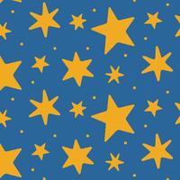 Seamless pattern with golden stars on a dark blue background. Modern celestial design for fabric, wallpaper, wrapping paper, and digital backgrounds. vector