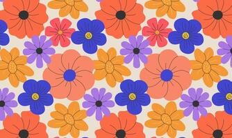 Bright abstract floral seamless pattern with colorful hand drawn flowers. Modern decorative design for fabric, wallpaper, textiles, wrapping paper, and digital backgrounds. vector