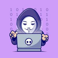 Cute Hacker Operating Laptop Cartoon vector