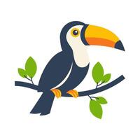 Cartoon illustration of a toucan perched on a tree branch in nature vector