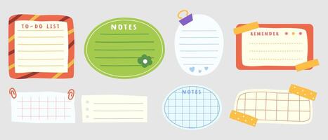 Assorted stationery elements for planning, reminders and to-do lists vector
