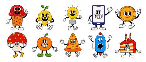 Groovy nostalgia, vintage cartoon characters set against a plain backdrop vector