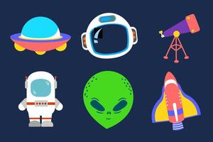 Cosmic Adventure, Illustrated Space Exploration Elements on a Deep Blue Backdrop vector