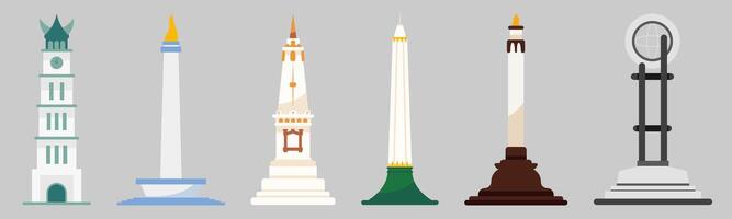 Illustrations showcasing a diverse range of iconic monuments and towers vector