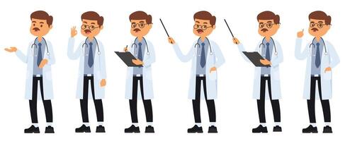 Illustrative doctors collection presenting information in various poses vector