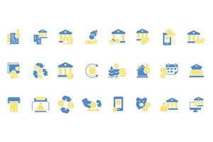 Bank icon set colours with background vector