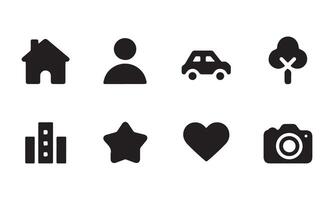 A set of icons that include a car, house, heart, and other objects vector