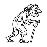An old man with a cane and hat walking vector
