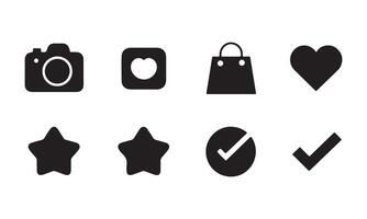 A set of icons that include a camera, a heart, a star, and a bag vector