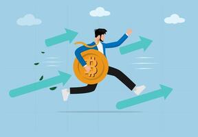 Bitcoin Investment Growth. The Acceleration of Cryptocurrency Trading, Financial Success, and Digital Economy Expansion in Blockchain Technology Evolution. vector