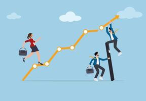 Teamwork and Career Growth Concept. Professional People Helping Each Other to Achieve Success with Growth Chart and Collaboration. vector