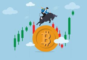 Bitcoin Bull Market Surge. The Rise of Cryptocurrency Investment, Financial Growth, and Blockchain Trading in the Digital Economy Revolution. vector