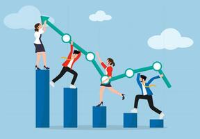 Growth chart diagram, financial chart of teamwork boosting profit growth. successful investment progress. vector