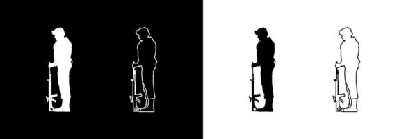 Silhouette of a soldier with a gun. vector