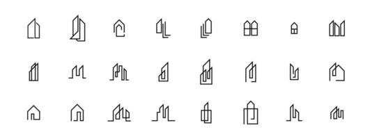 Building set line icons. Apartment, House, Infrastructure, Construction Symbol. vector