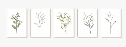 Set of Elegant Nature Inspired Posters Featuring Delicate Leaves and Neutral Color Palette for Interior Design and Eco Branding vector