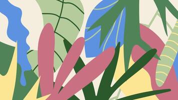 Abstract creative background with tropical plants and leaves. Botanical collage cut out style design vector