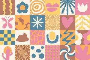 Fun geometric pattern in doodle minimalistic style with simple hand drawn elements, shapes and scribbles. Cute trendy mosaic design vector